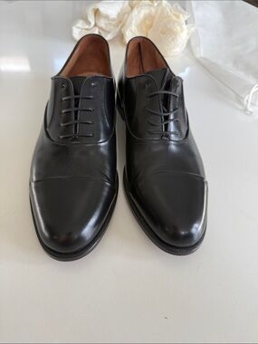 Pitti Italian Classic Black Leather Cap-Toe Oxford Shoes - Men